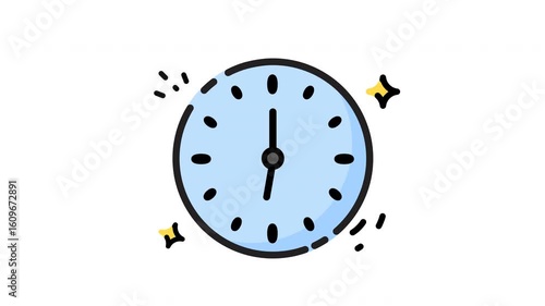 a blue analog clock. suitable for children's book illustrations, educational materials, or time management articles. Adds a whimsical touch to designs for clocks.
