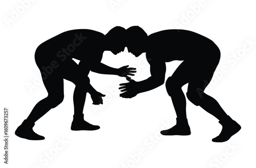 Dynamic Wrestling Match Silhouette: Two Grapplers in Combat Sports Stance