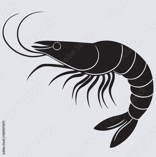 shrimp silhouette vector art illustration, vector illustration of a fish
