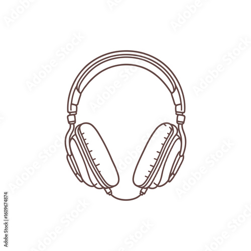 Outline illustration of headphones on a plain background, emphasizing design and audio quality