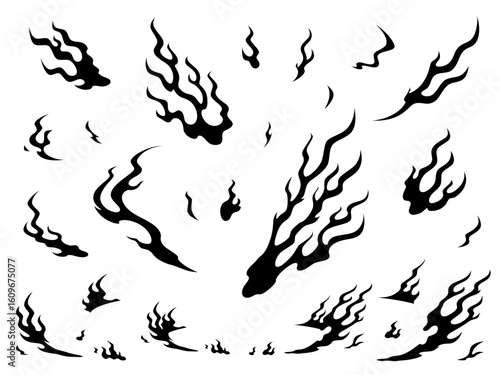 和風の炎のエフェクトのイラスト素材セット_シルエット