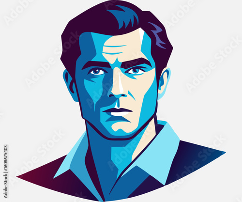 Portrait of a man with blue hair. Vector illustration of a man.
