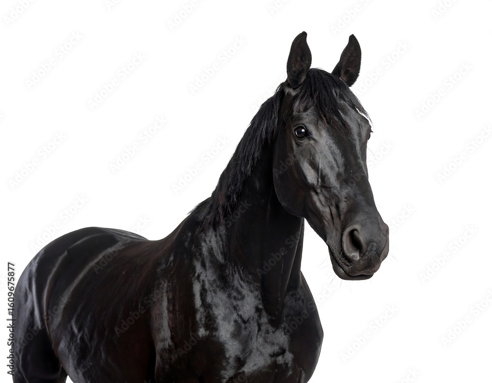 Obraz premium Black horse portrait against white background (1)