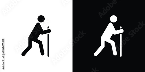 Person walking with cane icon. Vector illustration. Flat design.
