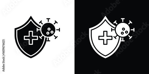 Shield virus icon. Vector illustration. Flat design.