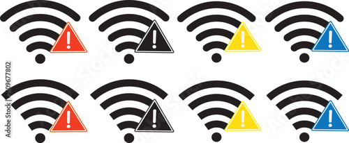 No wifi signal icons set symbol. wifi internet connection, wireless problem icons sign, Internet service network icons on symbol,,
