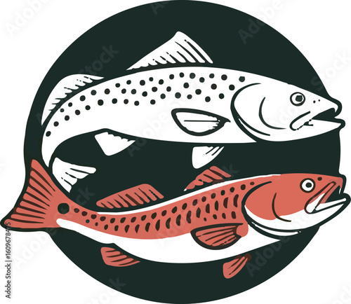 Vector illustration of two fish in a circle perfect for seafood restaurant logos and designs
