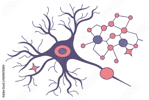 Oxidative stress concept with brain and molecules visualizes biological aging, neuron activity, and health science in an abstract form, modern flat illustration style