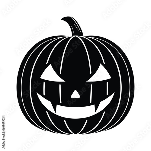 Black silhouette of a carved jack o lantern with a sinister grin