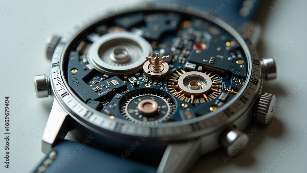 custom made wallpaper toronto digitalThe intricate inner workings of a modern hybrid timepiece, showcasing the fusion of clockwork precision and electronic technology.