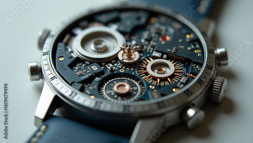 Wallpaper Mural The intricate inner workings of a modern hybrid timepiece, showcasing the fusion of clockwork precision and electronic technology. Torontodigital.ca