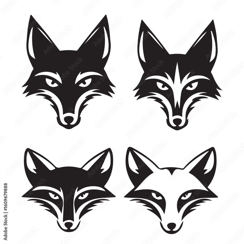 Fototapeta premium Fox Head Silhouette Icon Set
