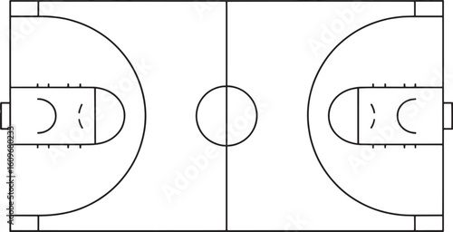 Basketball Court Outline  Top View Vector with Dimensions and Markup for Game or App Design