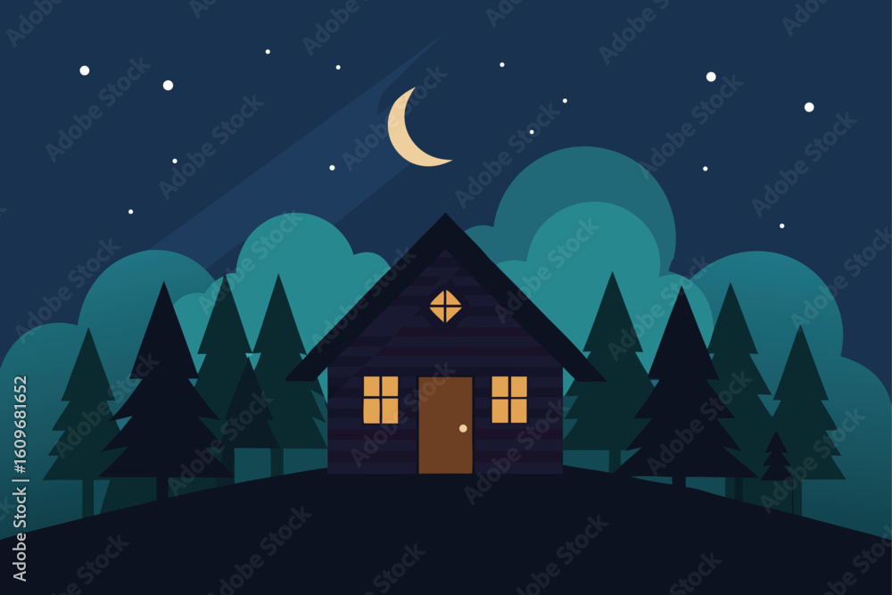 Fototapeta premium cabin in forest under starlight