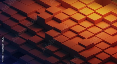 Isometric cubes in gradient of orange and red