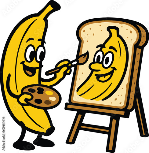 Funny Banana Artist Character Painting a Banana Portrait on Toast