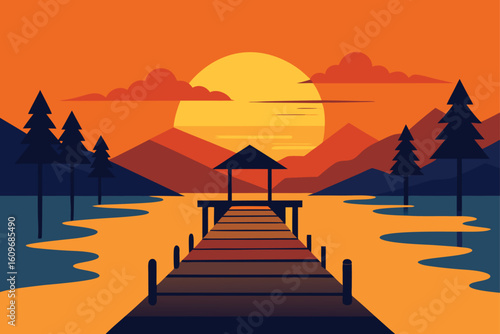 lakeside dock at golden hour