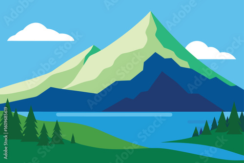 lakeside view with mountain peak