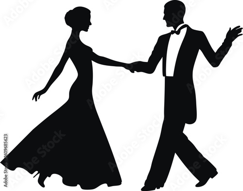 Black silhouette of a couple dancing formally vector