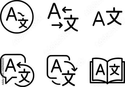 Language translation icon set multilingual communication vectors 