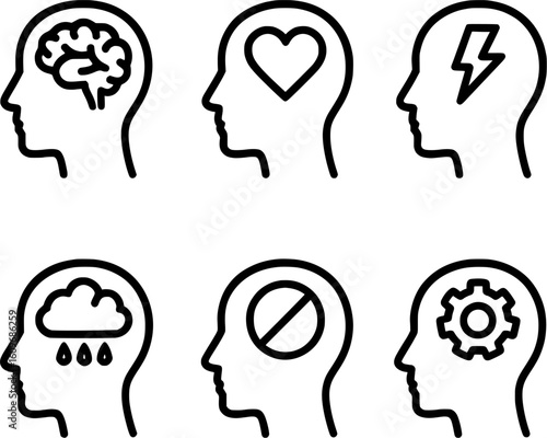 Mental health awareness head profile icons collection 