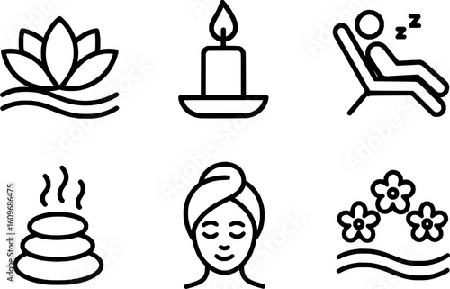 Relaxation Spa Wellness Zen Line Icons Collection 