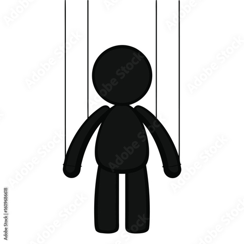 Black silhouette puppet hanging by strings vector