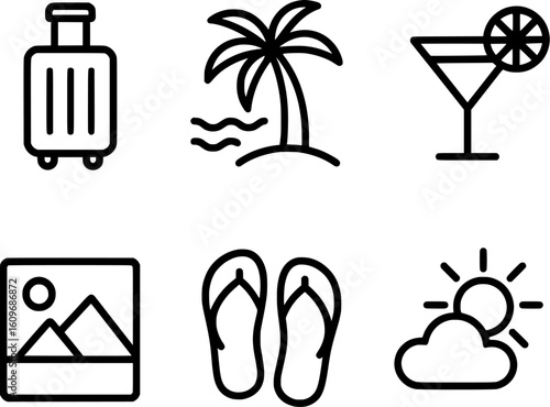 Vacation travel summer holiday trip tourism icon set 