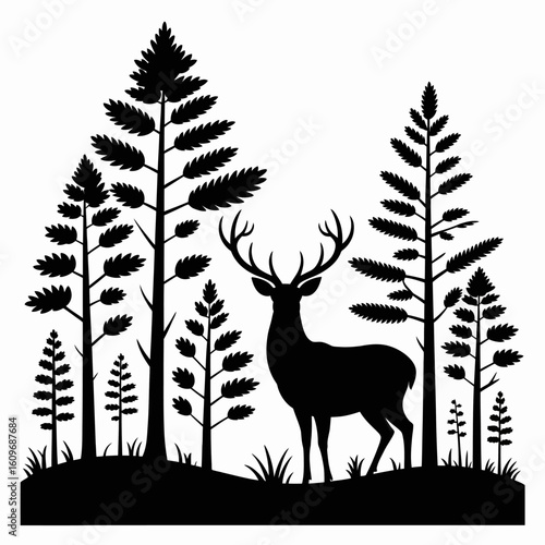 Deer Silhouette in Forest Landscape Design