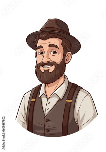Wallpaper Mural Animated man with beard wearing hat and suspenders smiling   Torontodigital.ca