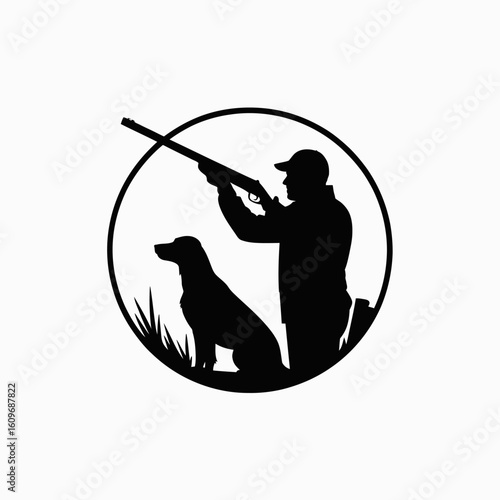 Hunting Silhouette with Dog and Gun Icon Design