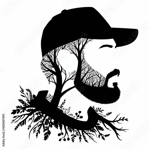 Nature-Inspired Silhouette of a Man with Trees