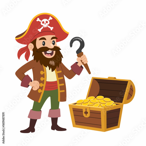 Pirate Character with Treasure Chest Illustration