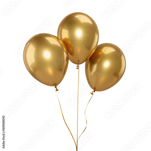 Shiny gold balloons floating upwards for celebrations and festive party decoration backgrounds