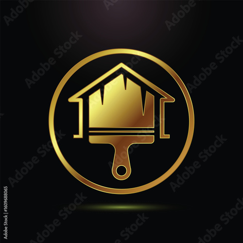Golden house paintbrush logo emblem
