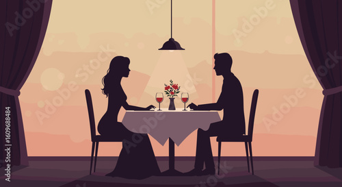 Couple enjoying a romantic dinner date in a cozy restaurant setting - Concept of Love  