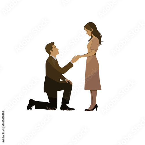 Man proposing to woman while kneeling in a romantic setting  