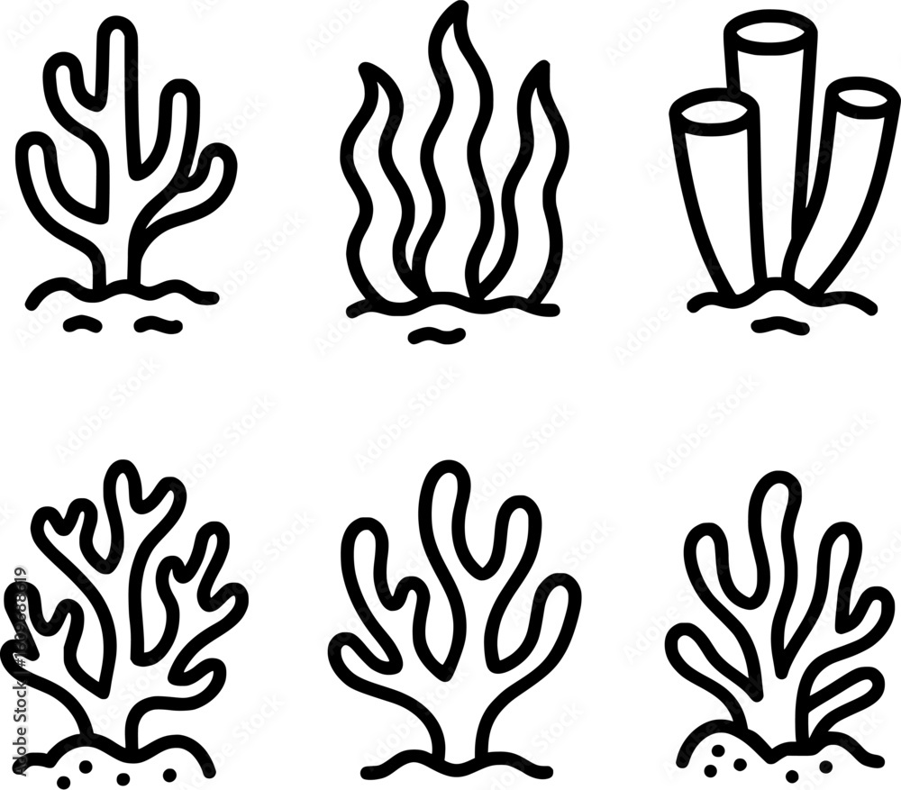 Fototapeta premium Coral Reef Underwater Marine Life Vector Illustration Icons 