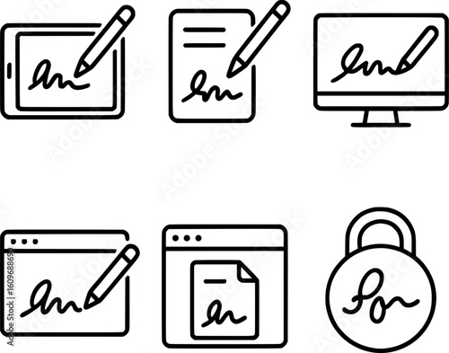 Digital Signature Vector Icon Set Collection 