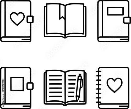 Personal journal diary notebook icon collection 