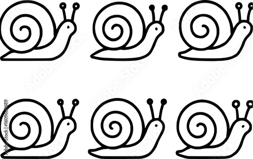 Snail shell outline icon collection black line art set 