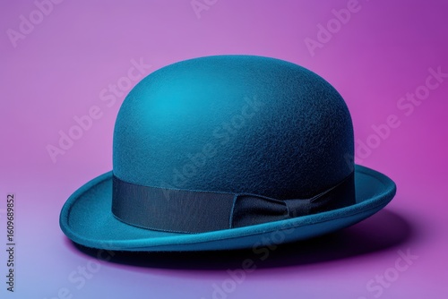 Obraz na płótnie A vibrant teal bowler hat sits on a gradient background.