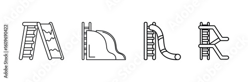 Set of liner children's water slide icon collection. slides, ramps, playground symbol.