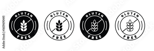 Set of black no gluten icon collection. Gluten free symbol.