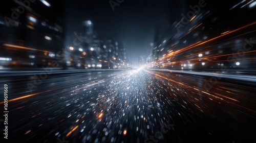 Dynamic motion blur captures the essence of a fast-paced urban night drive through city streets