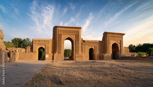 copy of ishtar gates in babylon ruines iraq