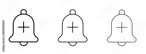 Cowbell circle plus icon linear style sign for mobile concept and web design.