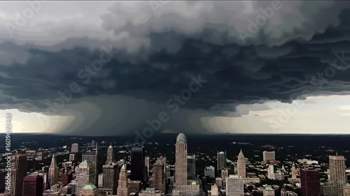 Wallpaper Mural Cityscape faces a towering wall of stormy clouds, dark and ominous weather overhead Torontodigital.ca