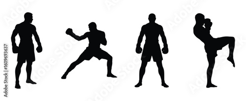 Dynamic Boxer and Martial Arts Silhouettes: Training and Combat Sports Vector Set