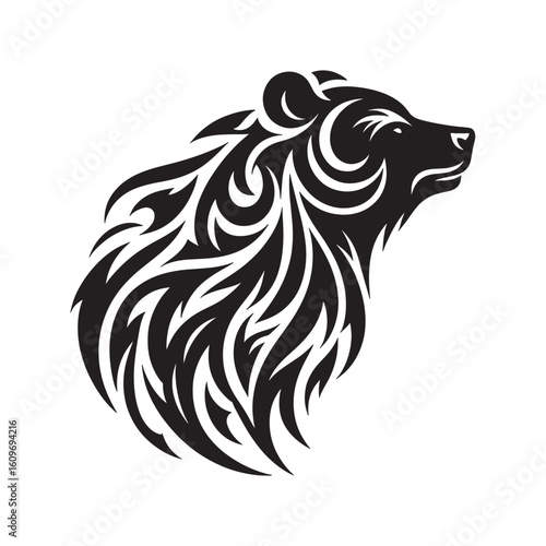 Wallpaper Mural Tribal Tattoo Style American Black Bear Silhouette with Flame Feather Details and Curved Lines in Black Vector Isolated on White Torontodigital.ca